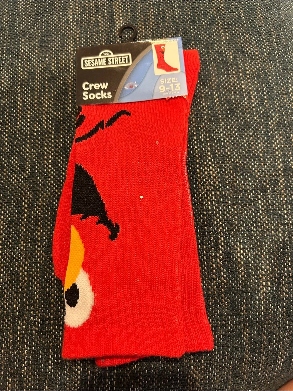 Sesame Street Red Elmo Crew Socks with Black and Yellow Accents